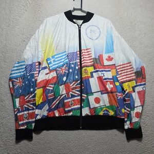 VTG‎ 1999 Leslie Jordan Tyvek Jacket Bicycle Adventure Club Size Large AOP Flags